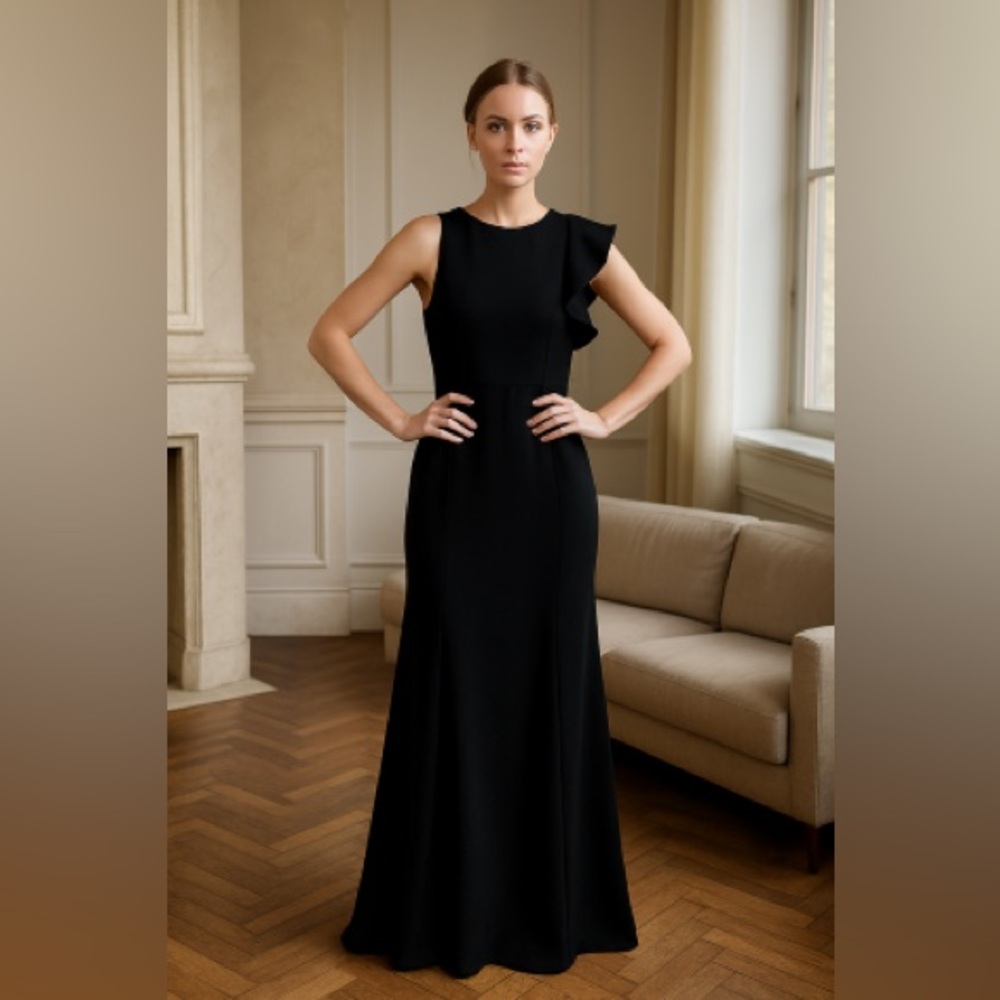 Lulu's One Shoulder Ruffle Maxi Dress in Black Size Medium